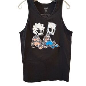 Simpsons Skeleton Bart & Lisa Graphic Tank Top Black Unisex M